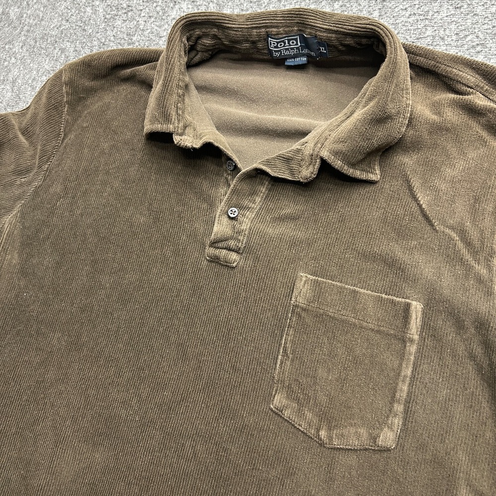 Polo‎ Ralph Lauren Men Vintage 1/4 Button Corduroy Shirt XL Pullover Brown